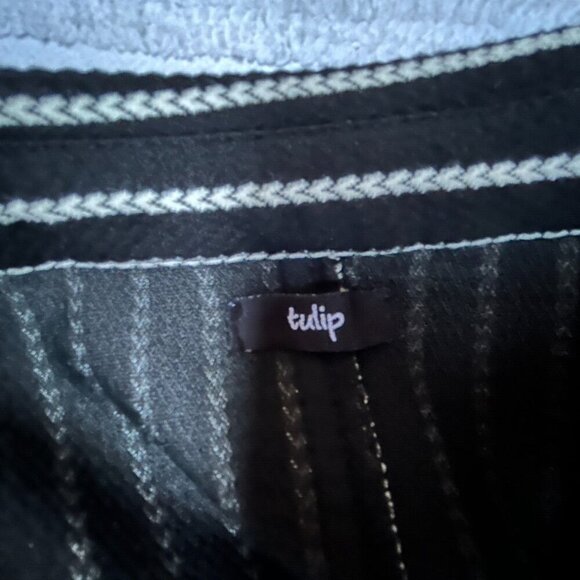 Tulip Women Textured Striped Button Up Blouse Shirt Top Small Black White Casual - Picture 3 of 8